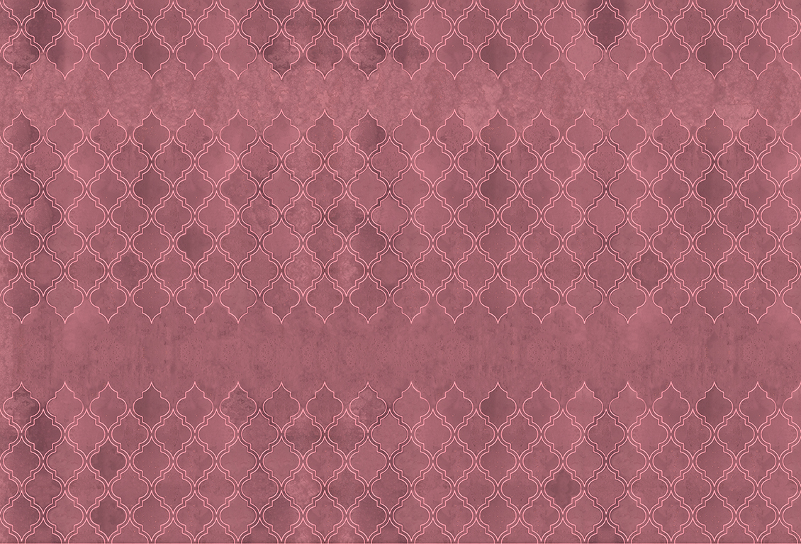 Decorative wallpaper with an oriental geometric design in pink color