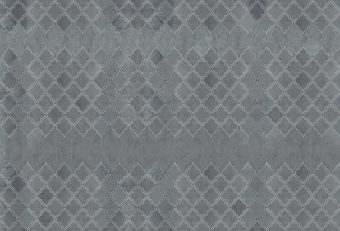 Grey wallpaper with an oriental style geometric design