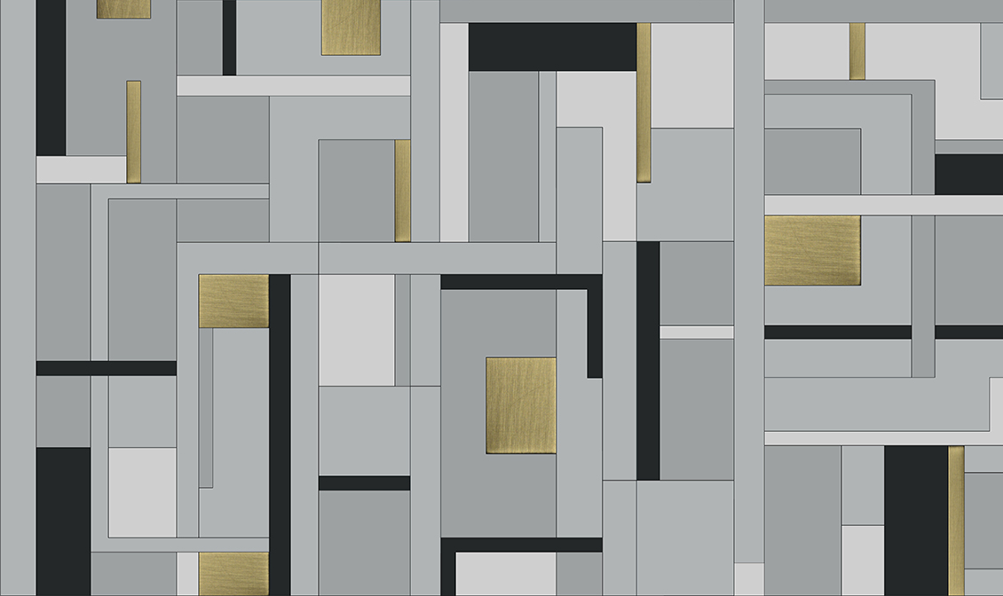 Decorative wallpaper, with geometric figures in grey, white and gold