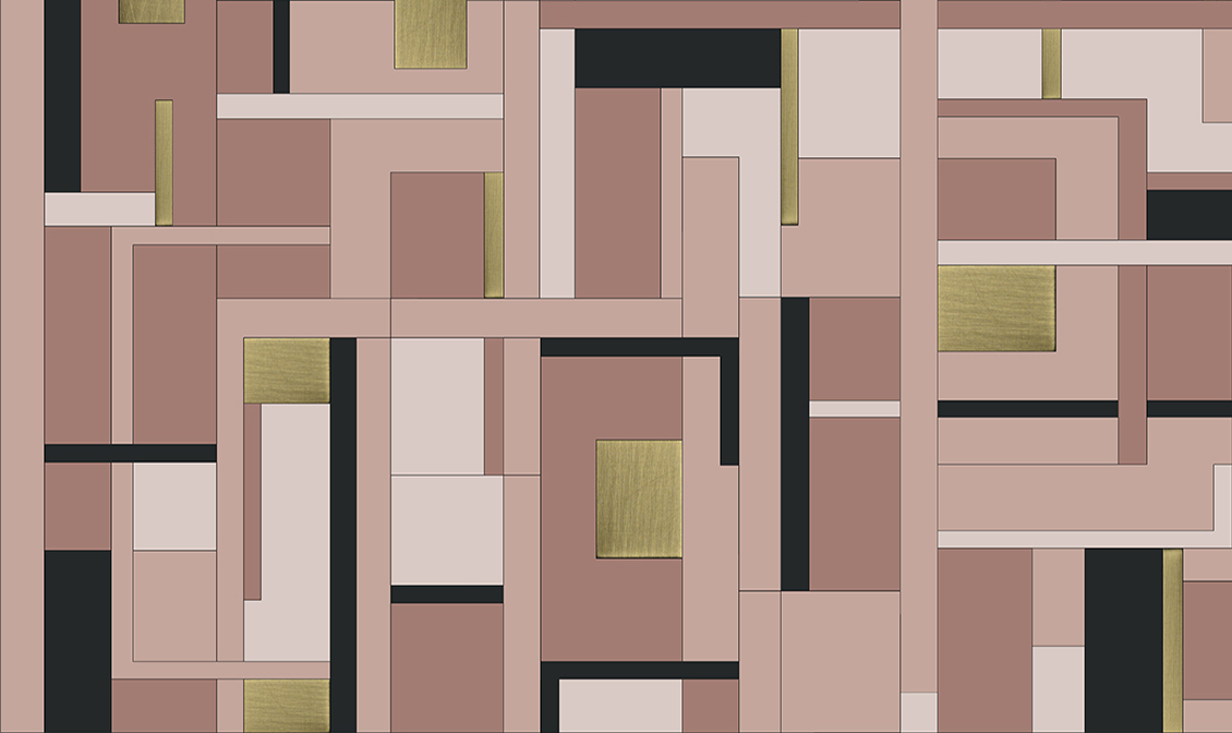 Elegant wallpaper, with geometric figures in pink, black and gold