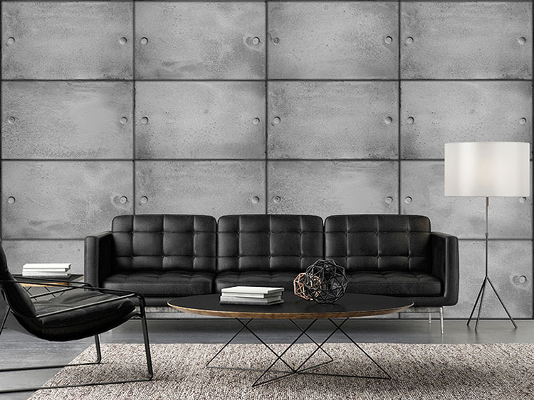 Industrial style wallpaper with realistic concrete panels that furnishes a modern loft