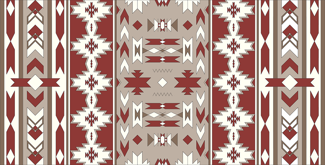 Geometric wallcovering in ethnic style in red, dove grey and white