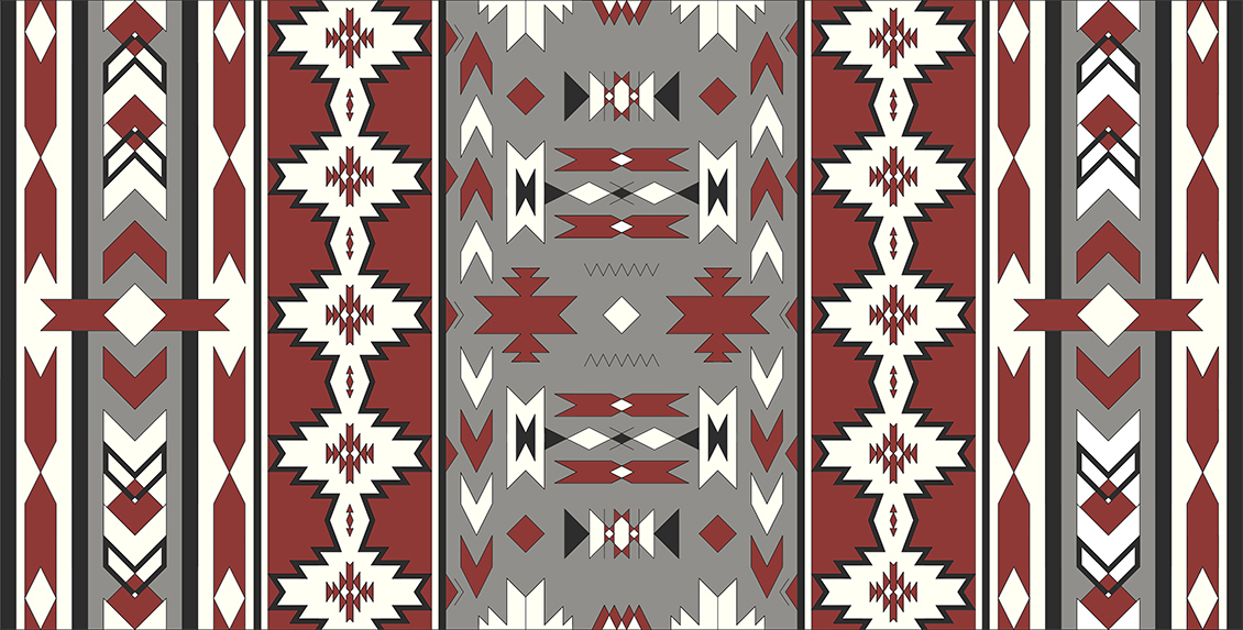 Geometric wallpaper with an ethnic texture in red, grey, white and black
