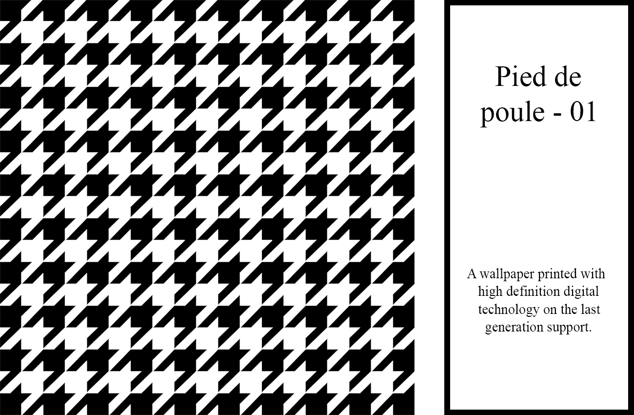 Carta da parati stile contemporaneo a texture geometrica pied de poule di colore bianco e nero