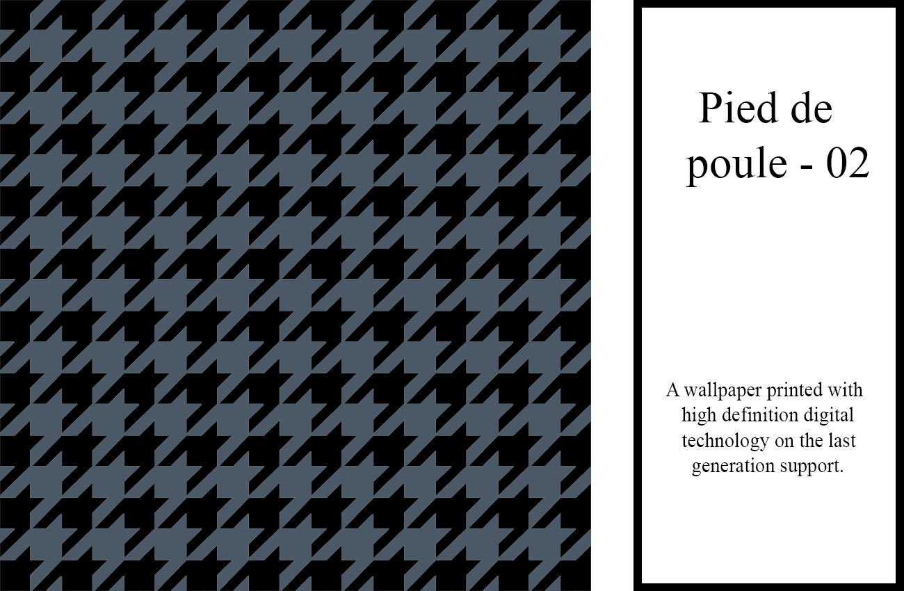Carta da parati stile contemporaneo, geometrica con disegno pied de poule di colore nero e blu