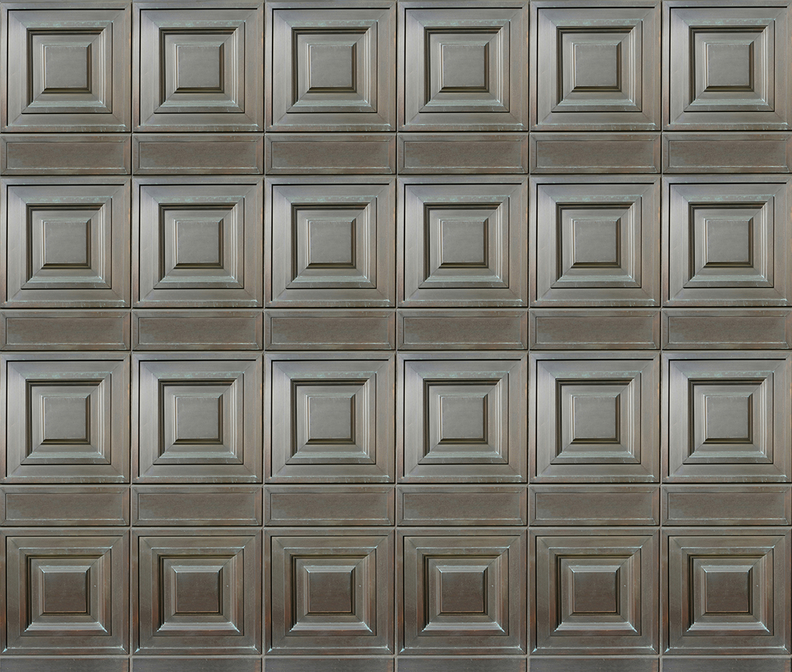 3D geometric wallpaper with bronze-colored square and rectangular metal plates