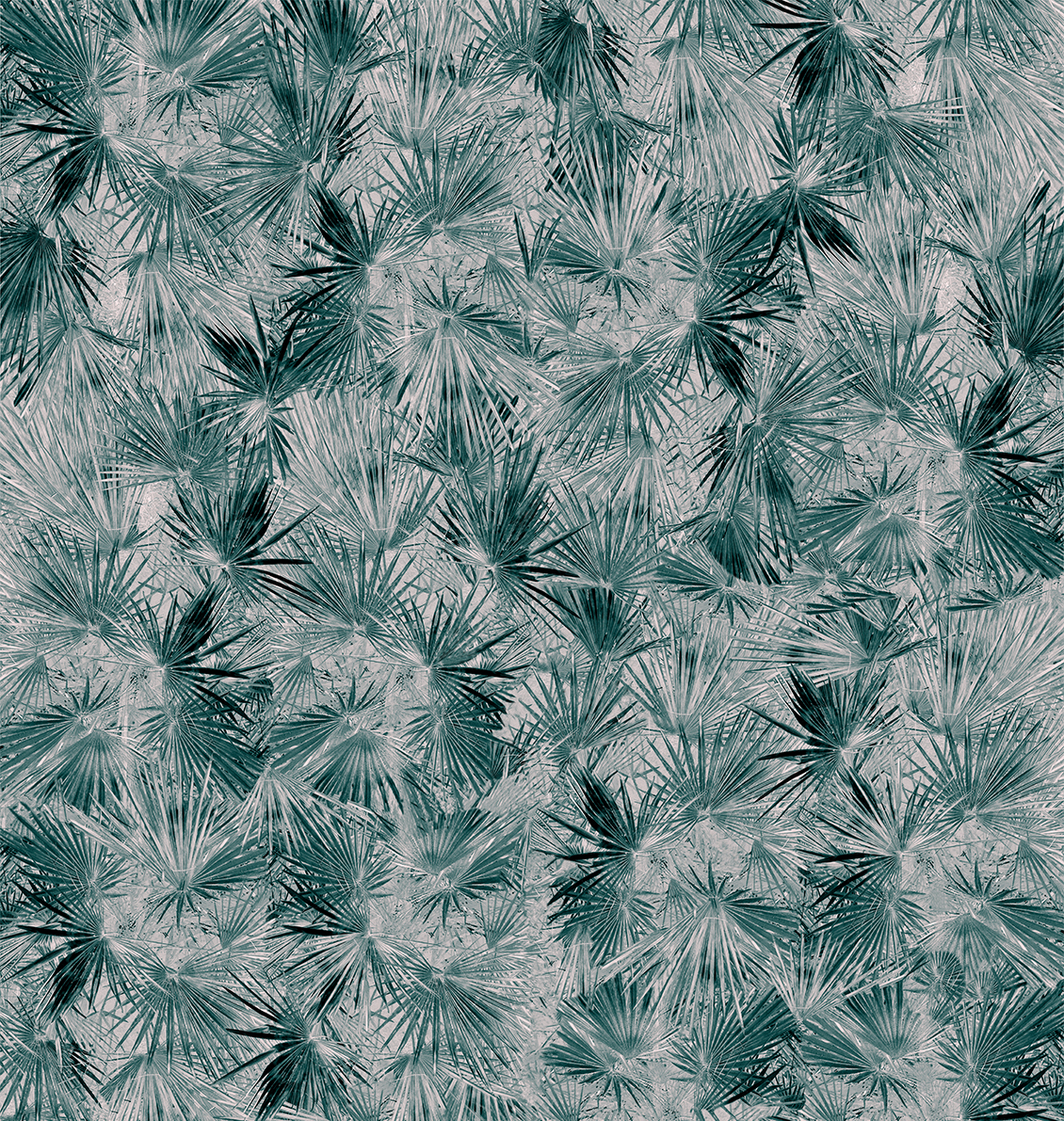 Exotic wallpaper with palm leaf design in various shades of green