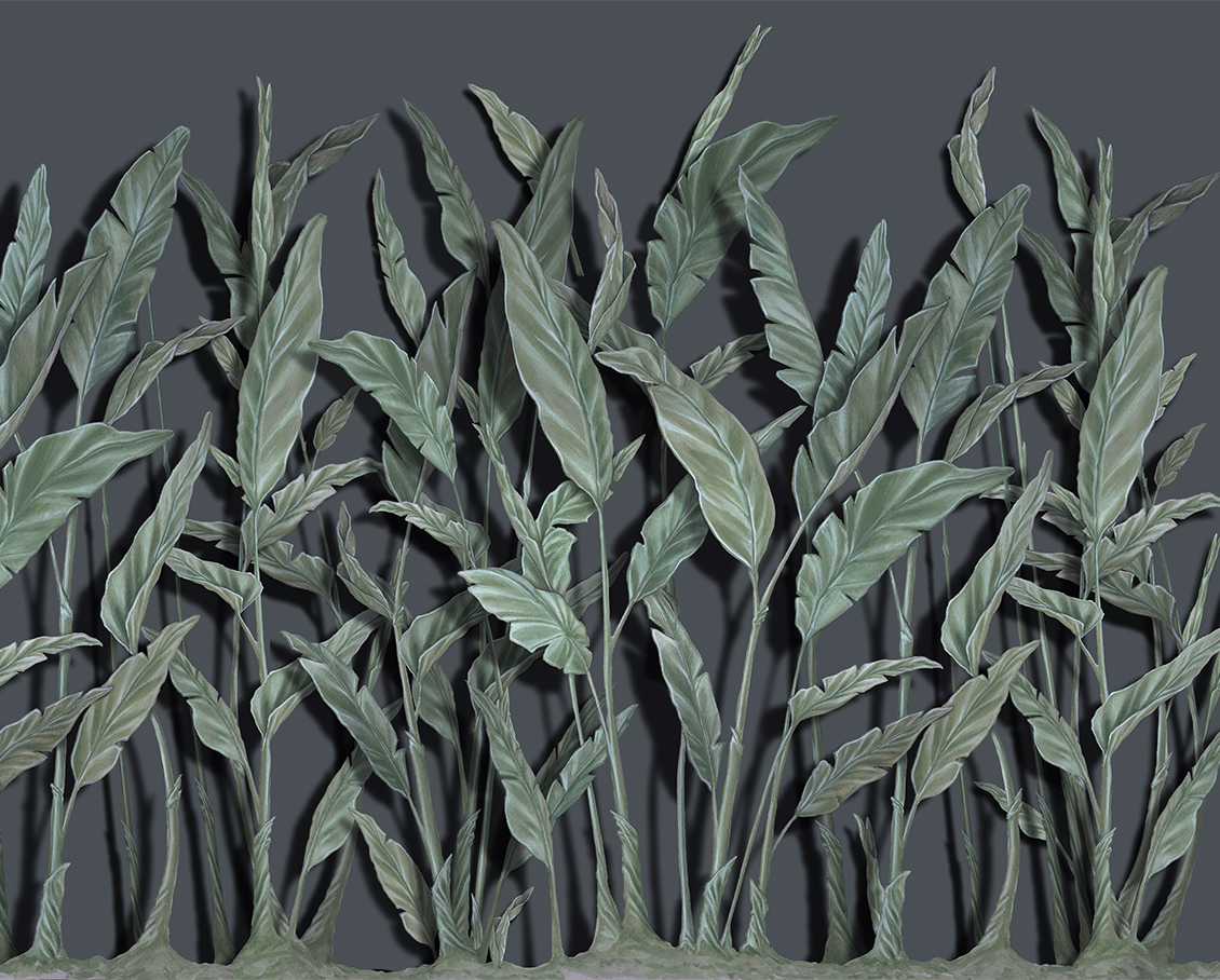 Tropical green wallpaper with exotic banana leaves, hand painted realistic effect