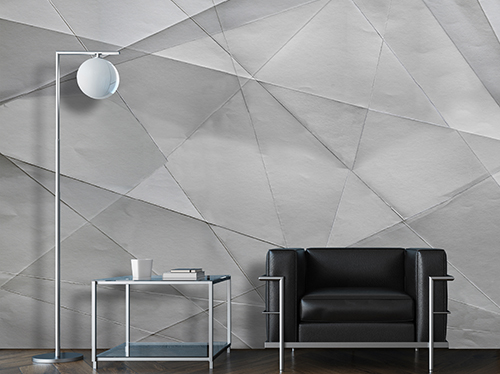 3d wallpaper with realistic effect folded paper texture in a living room