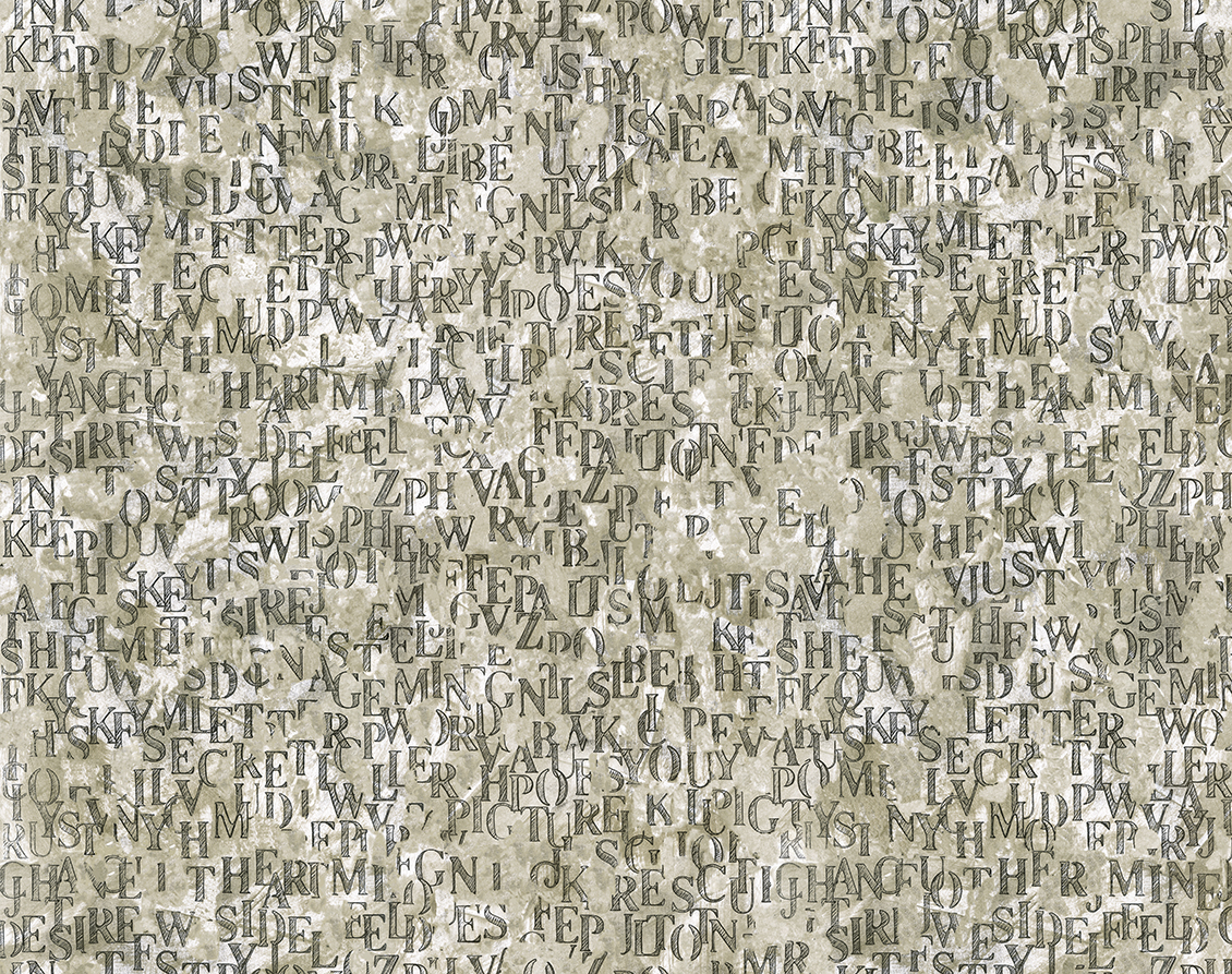 Modern wallpaper with texture of letters and words on a material background
