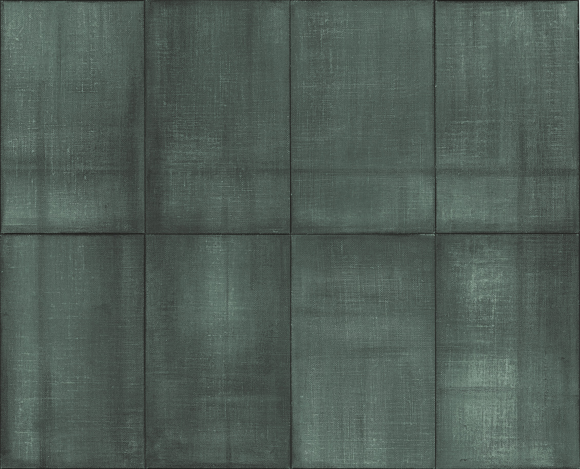 Decorative wall covering with fabric panels textured in green tones
