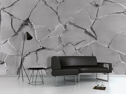 Industrial style 3d wallpaper representing a destroyed wall of white color