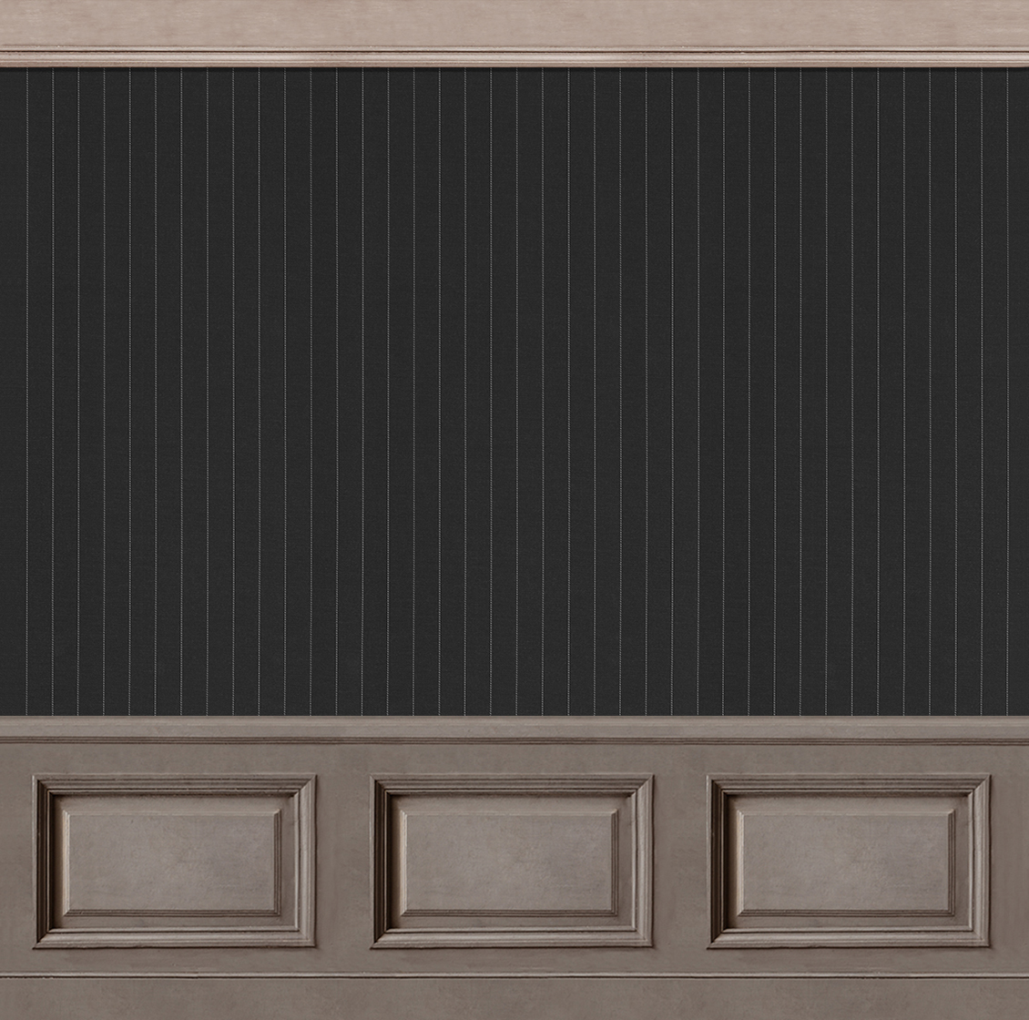 Customizable wallpaper with boiserie and pinstripe fabric printed in high definition
