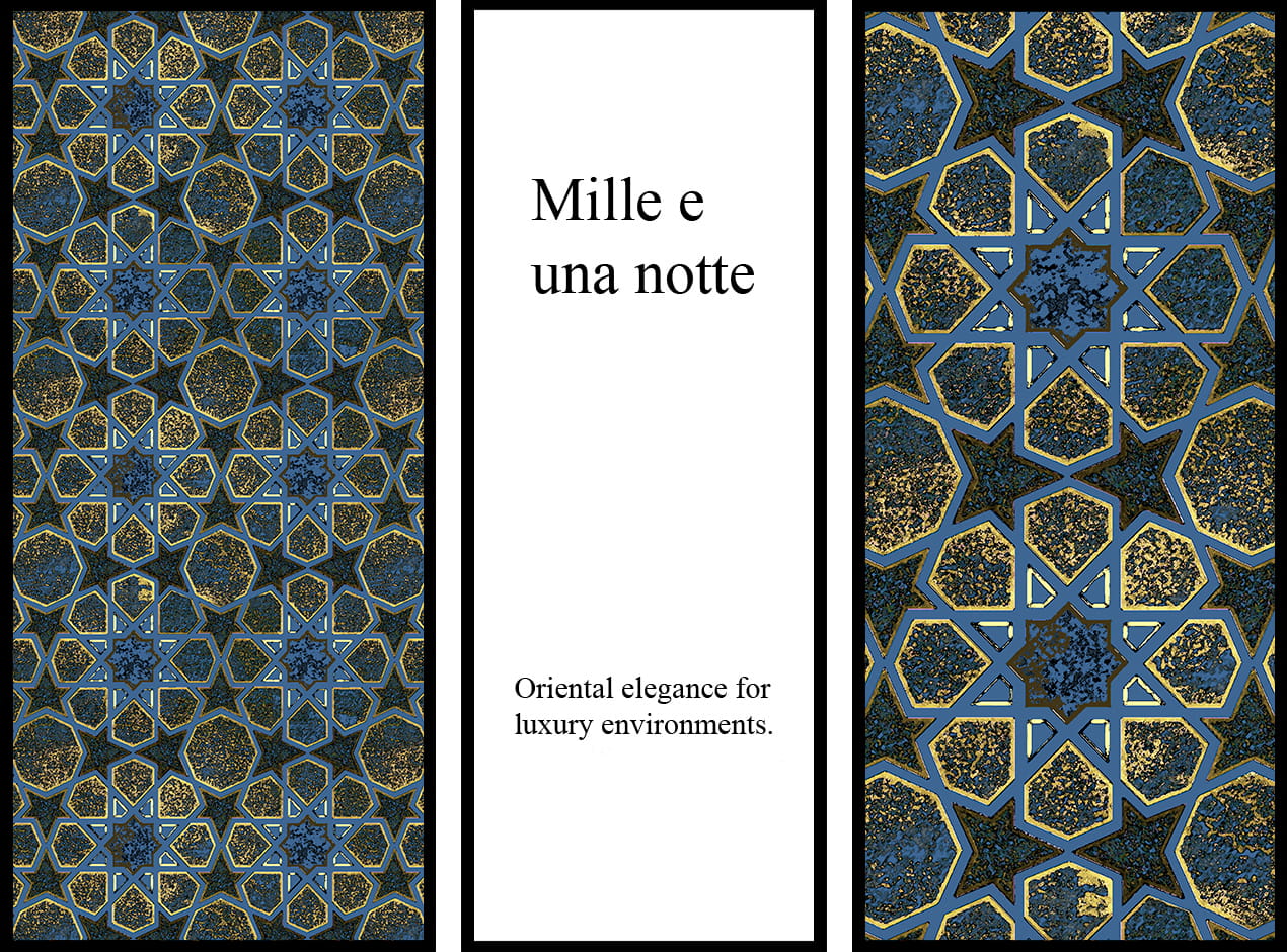 Carta da parati moderna con fondo nero e argento con schizzi di colore blu