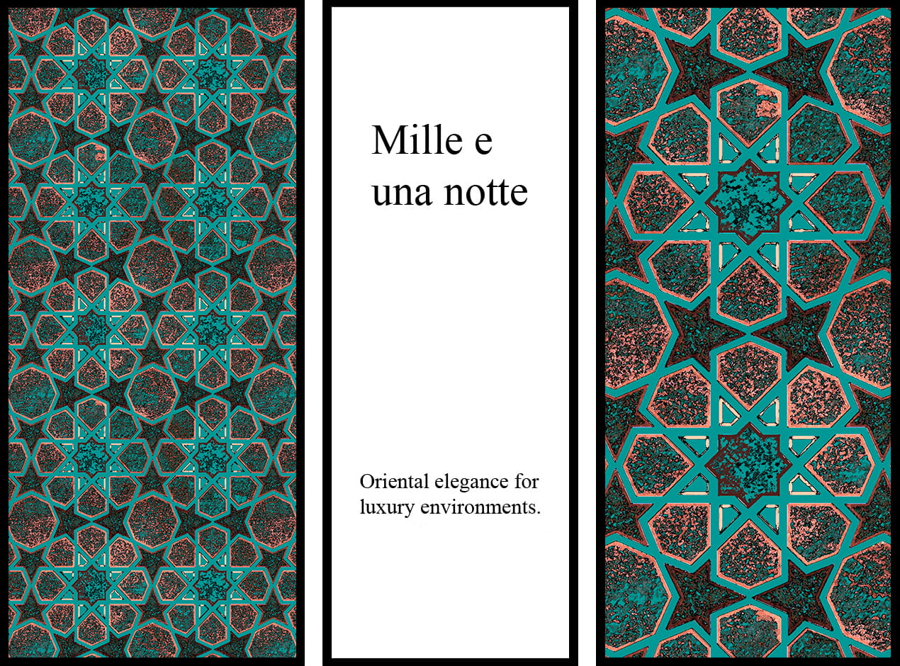 Carta da parati moderna con fondo nero e oro con schizzi di colore rosa