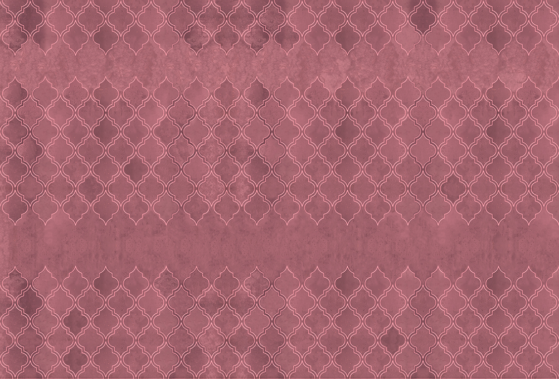 Decorative wallpaper with an oriental geometric design in pink color
