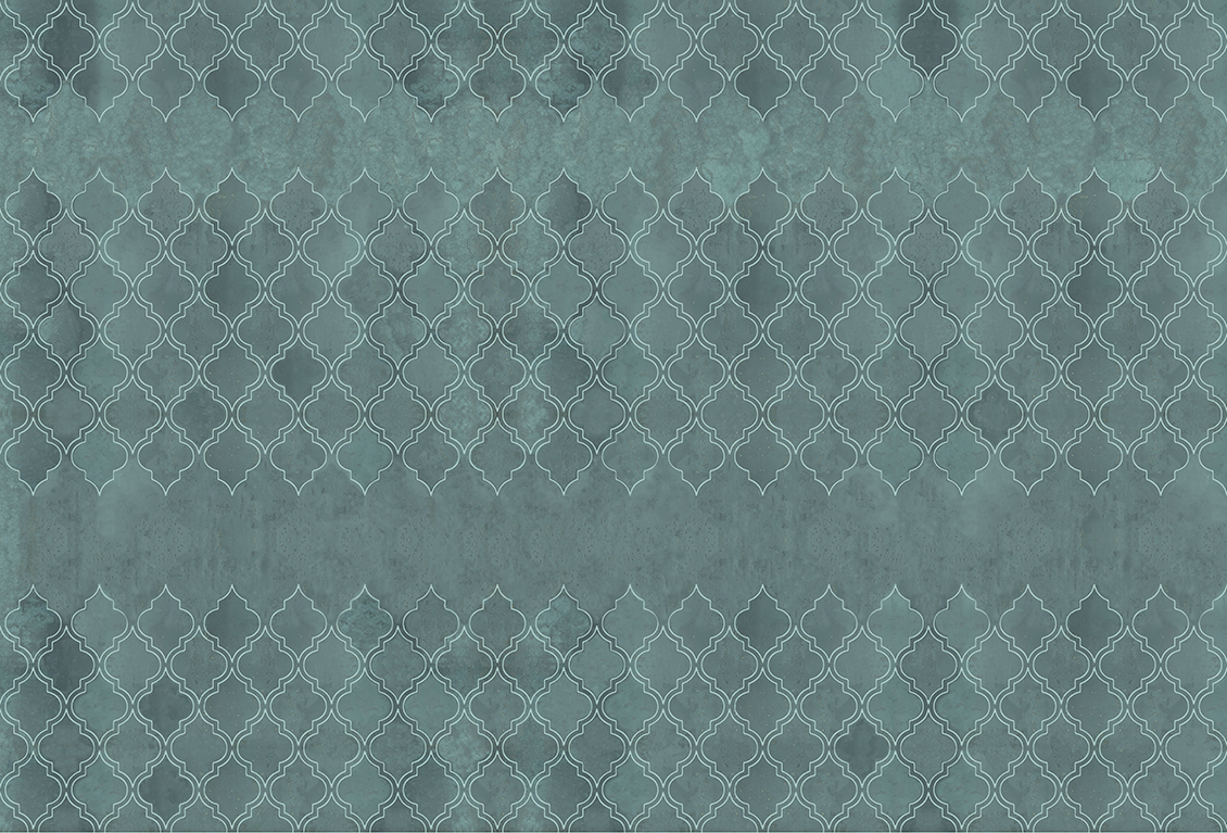 Oriental geometric wallpaper in green color