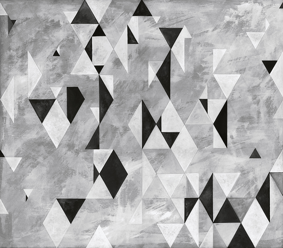 Carta da parati geometrica con rombi e triangoli, colore bianco e nero