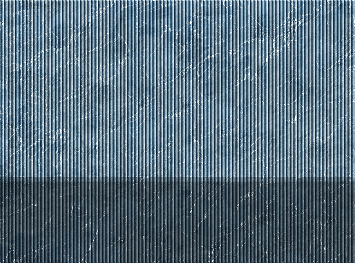 Carta da parati 3d a righe con boiserie a listelli verticali effetto marmo di colore blu