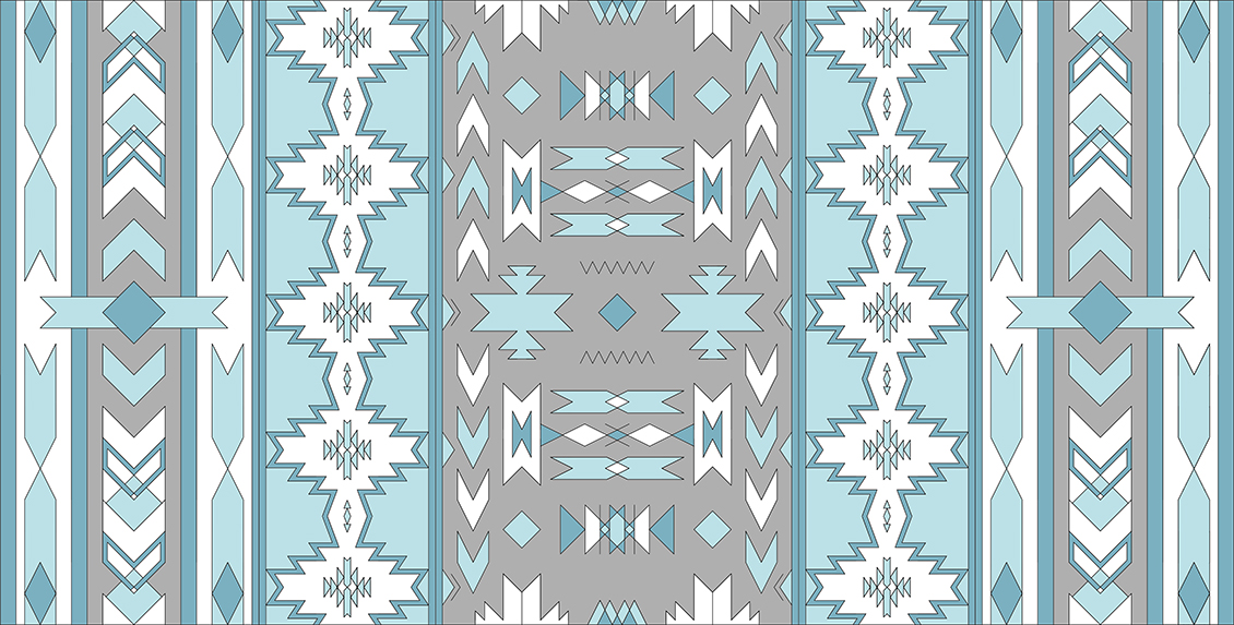 Geometric wallcovering in ethnic style in light blue, white and grey