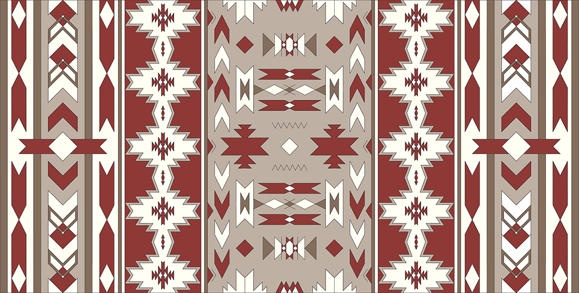 Geometric wallcovering in ethnic style in red, dove grey and white