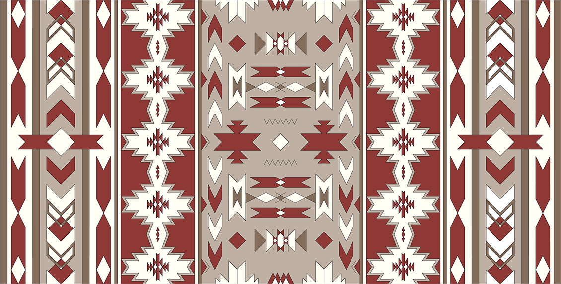 Carta da parati geometrica in stile etnico dai colori rosso, bianco e tortora