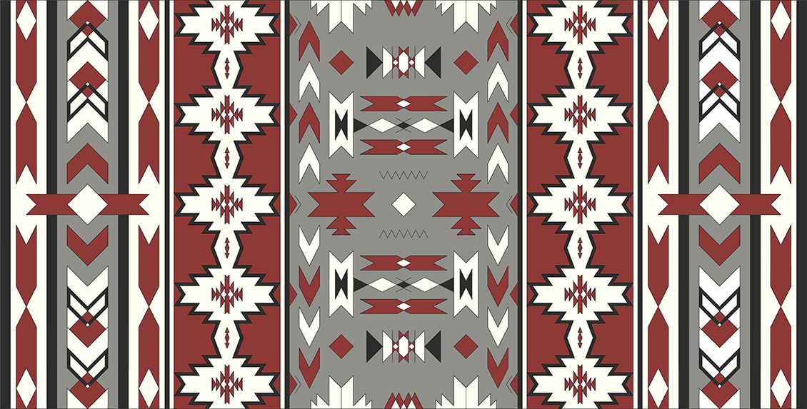 Geometric wallpaper with an ethnic texture in red, grey, white and black