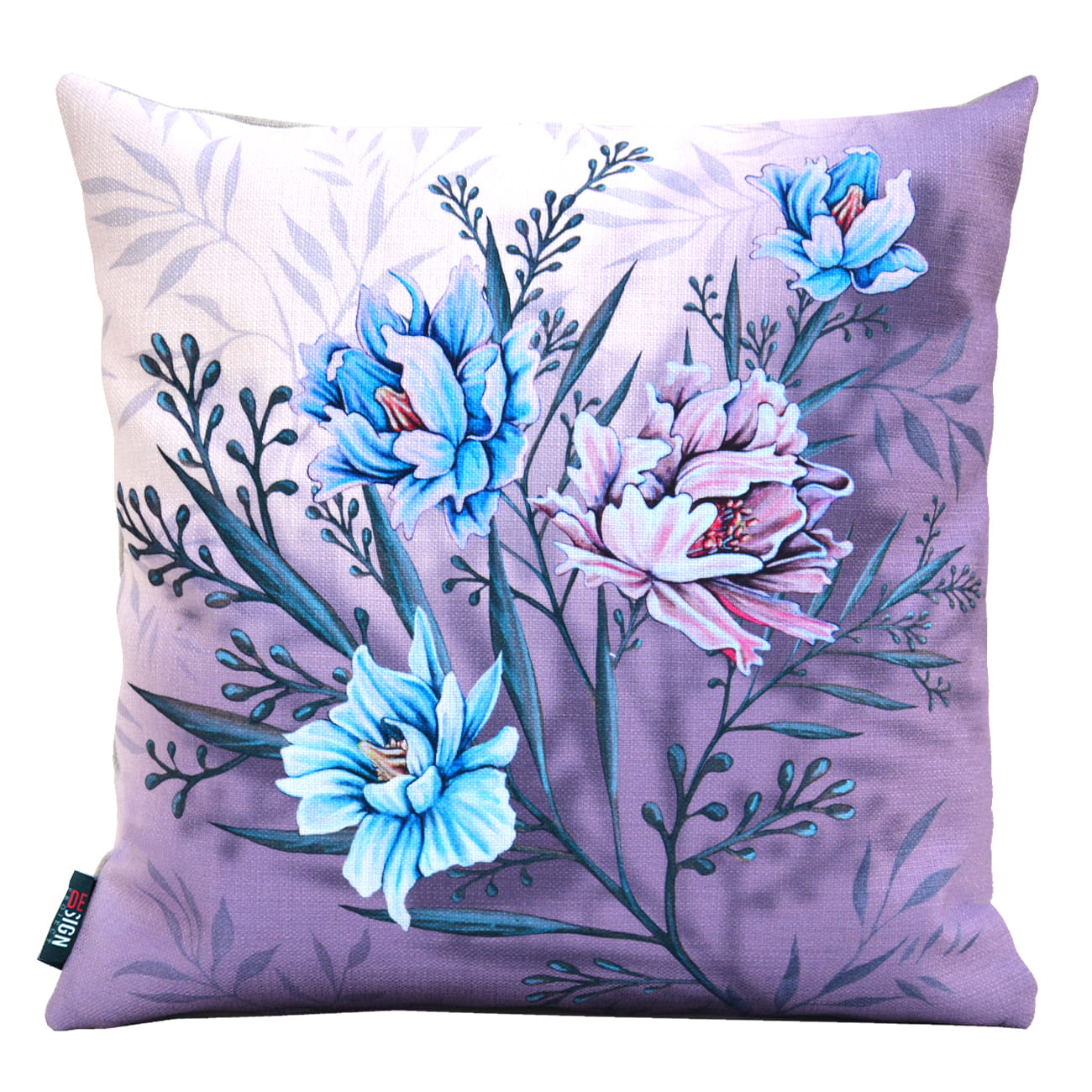 Cuscino decorativo floreale fondo rosa lavanda