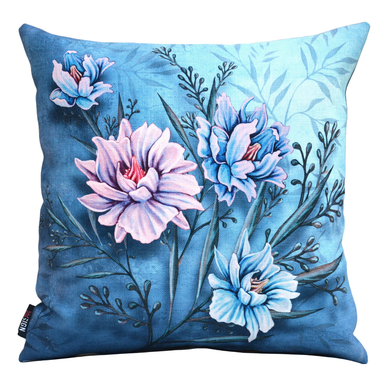 Cuscino decorativo floreale fondo blu