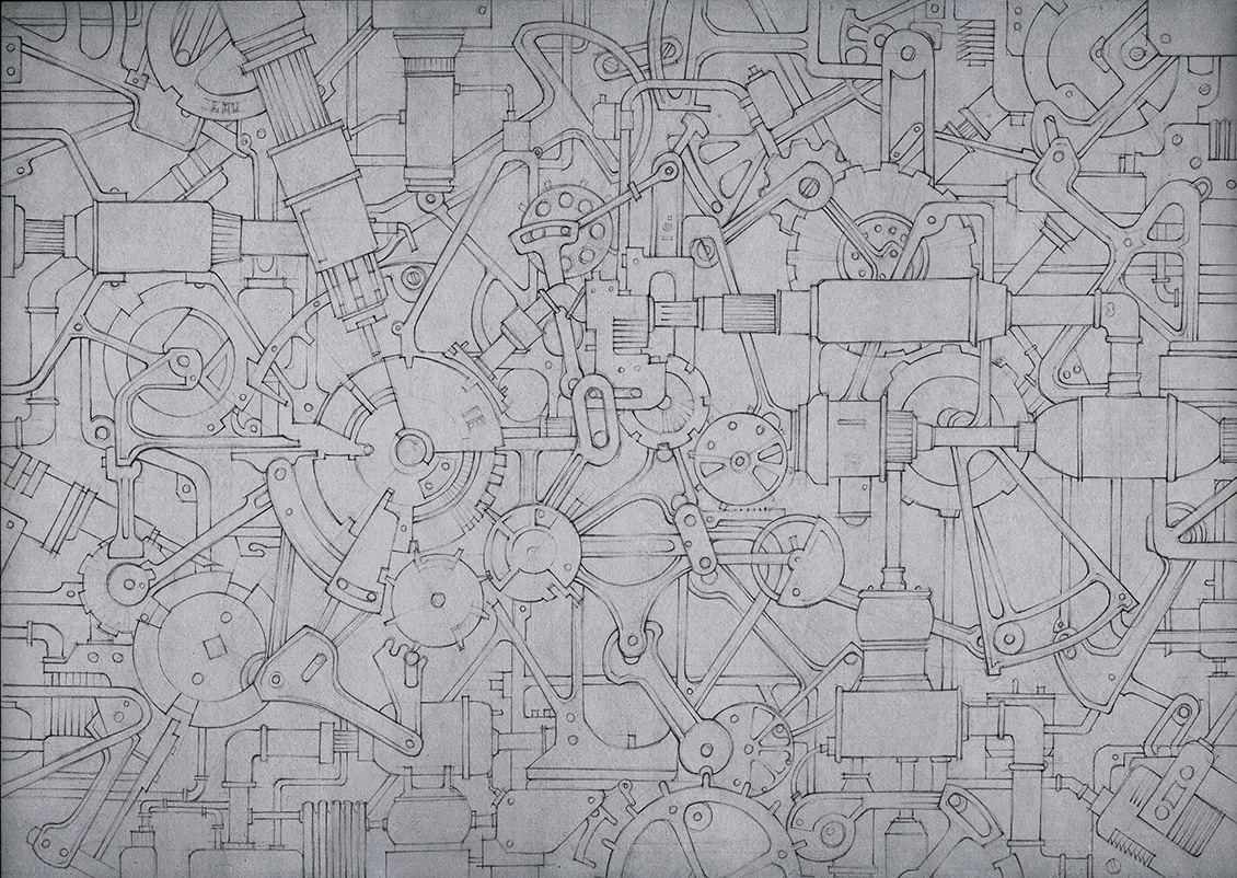 Modern wallpaper with hand drawn gear design